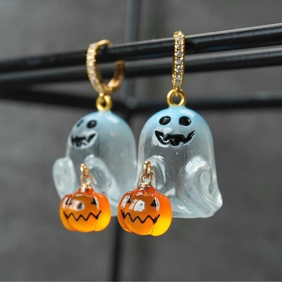 Halloween Ghost Pumpkin Trick or Treat Earrings - Picture 3 of 9